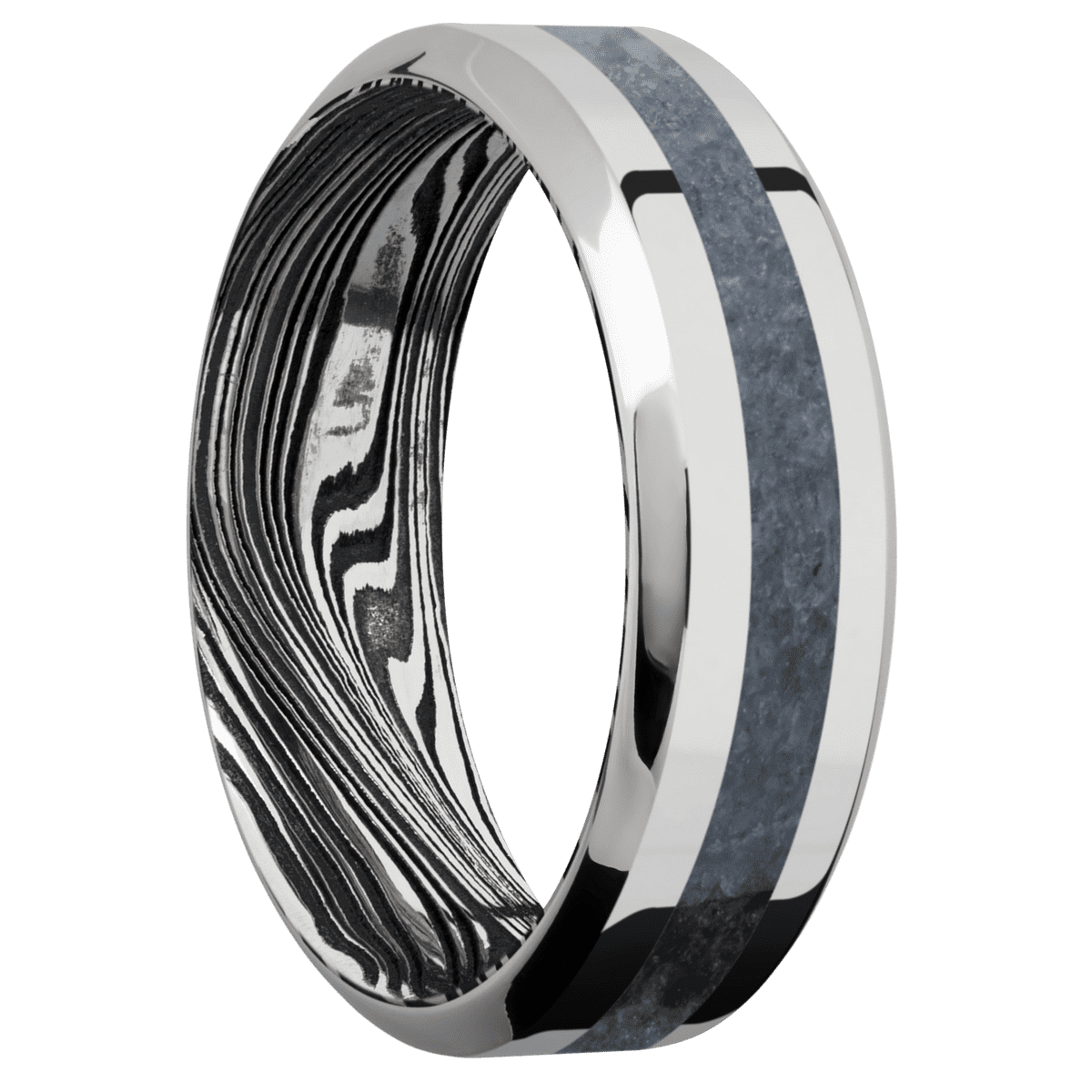 14K White Gold + Polish , Polish Finish + Marble