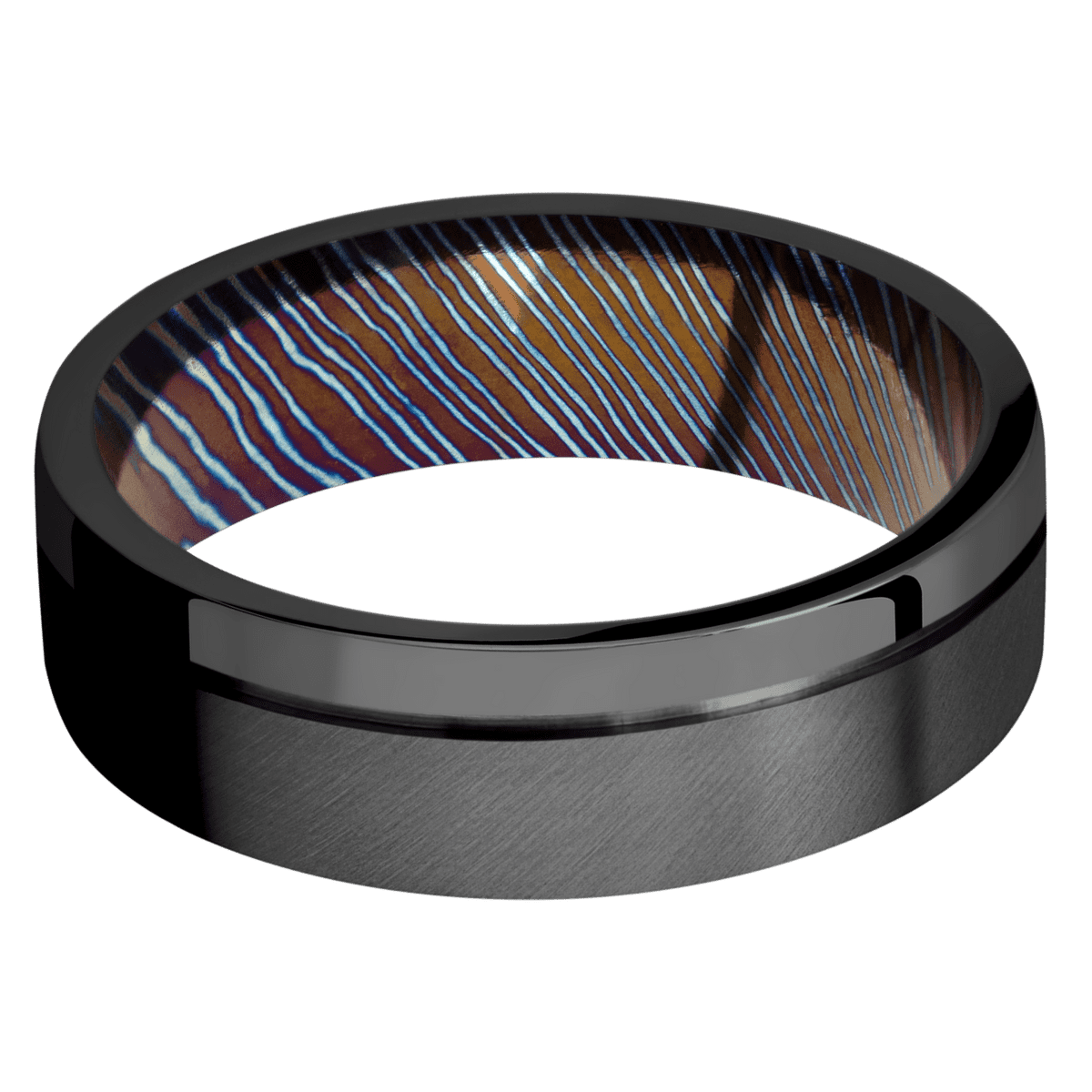 Zirconium + Anglesatin , Polish Finish + Titanium Damascus