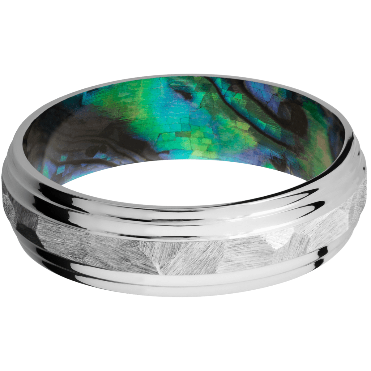 10K White Gold + Rock , Polish Finish + Abalone Sleeve