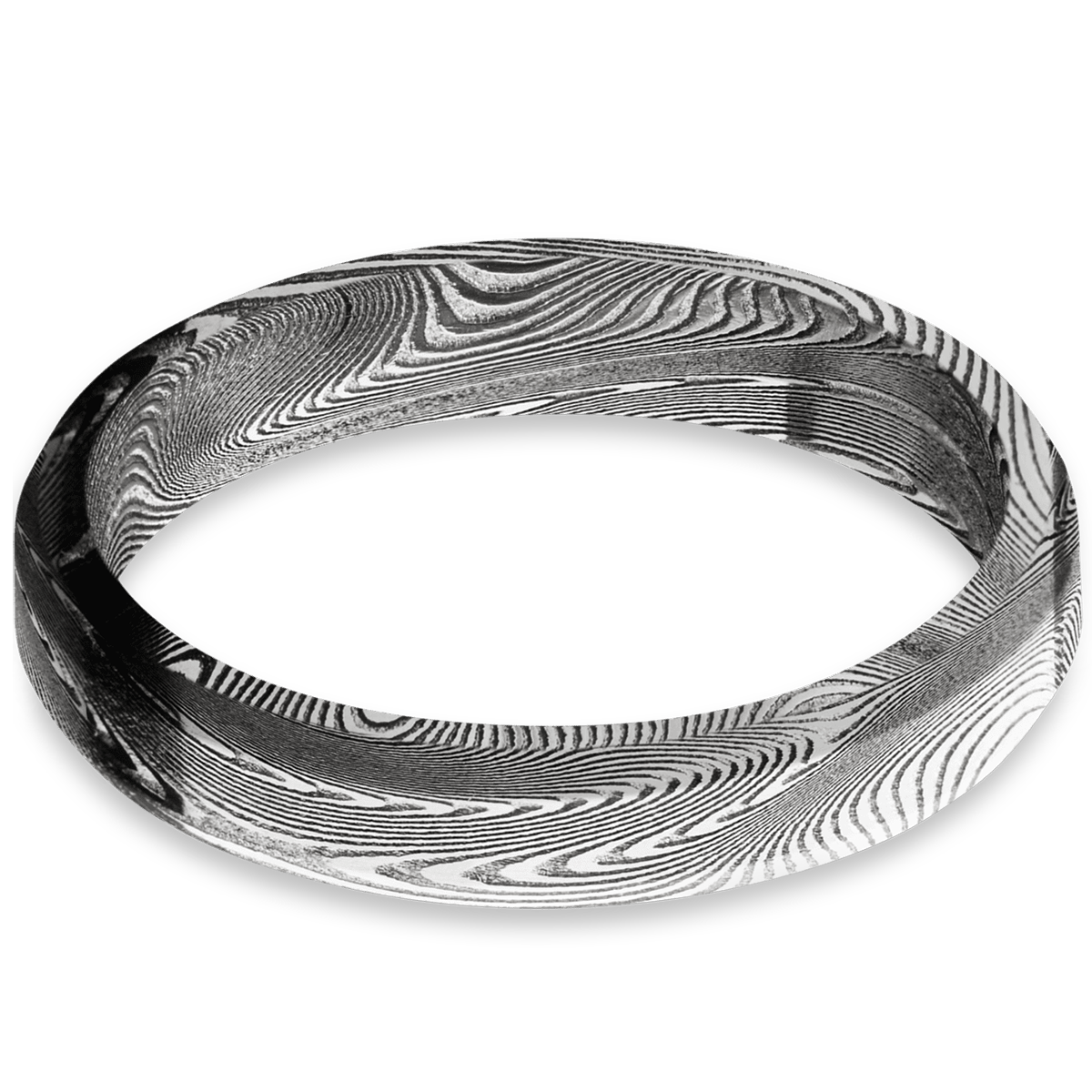 4mm wide beveled tightweave damascus engagement ring.