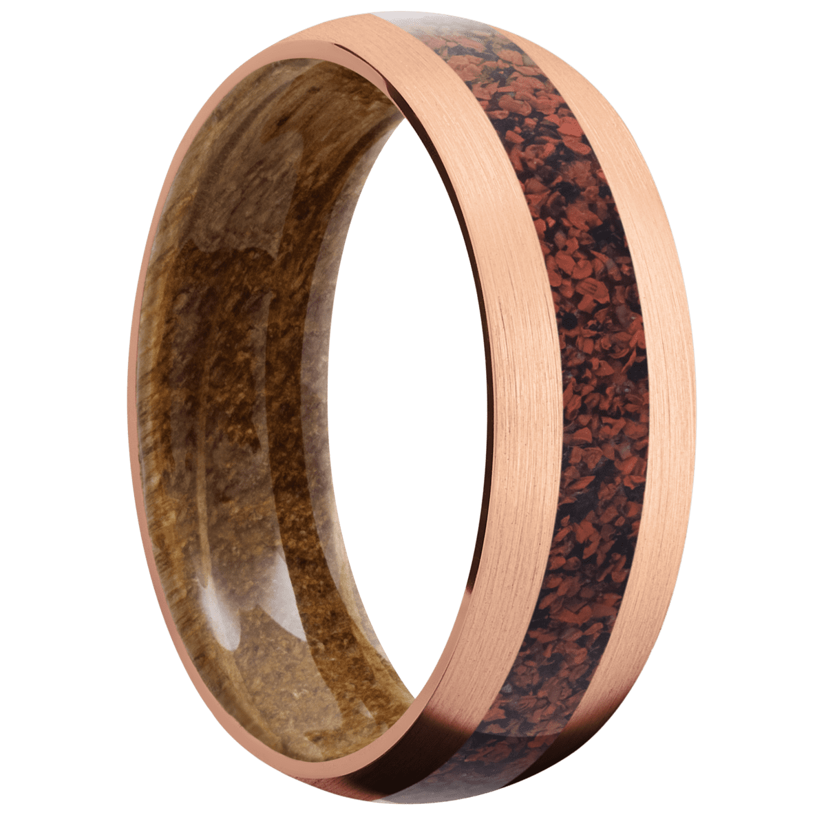 14K Rose Gold + Satin Finish + Whiskey Barrel