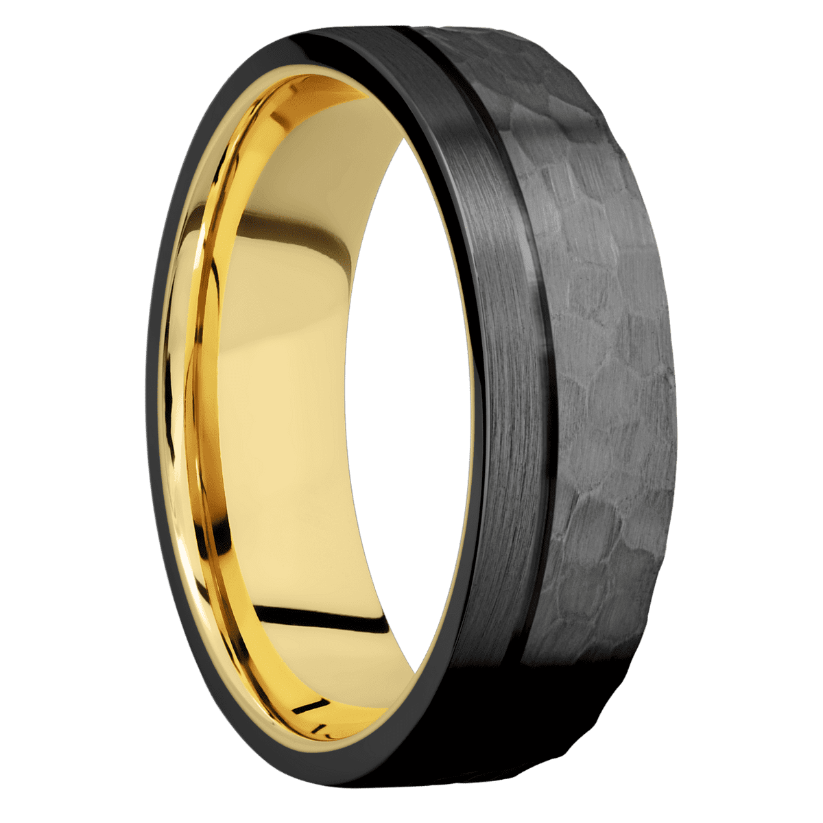 Zirconium + Hammer , Satin Finish + 14K Yellow Gold