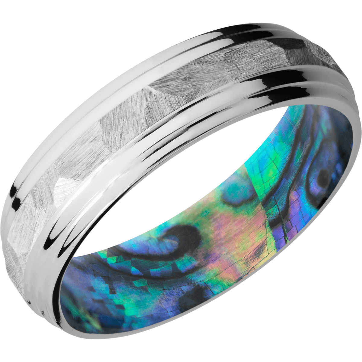10K White Gold + Rock , Polish Finish + Abalone Sleeve