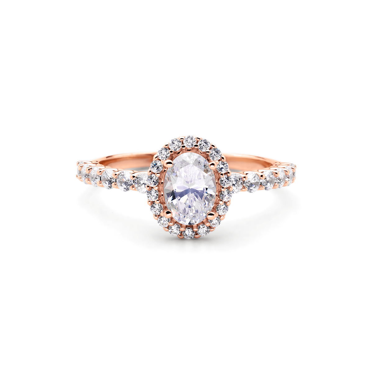 Oval Halo Engagement + White Diamonds