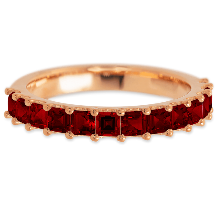 14K Rose Gold band with 11 Princess Colored Gemstones having TCW-1.1