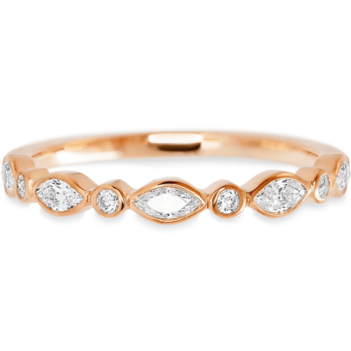14K Rose Gold band with 4 Round and 5 Marquise White Lab Diamond having TCW-.56