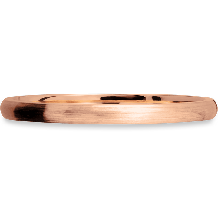 2mm wide domed 14K rose gold engagement ring with satin finish.