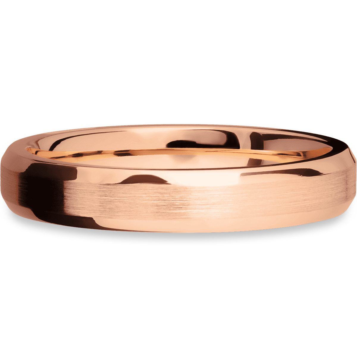 4mm wide beveled 14K rose gold engagement ring with satin finish.
