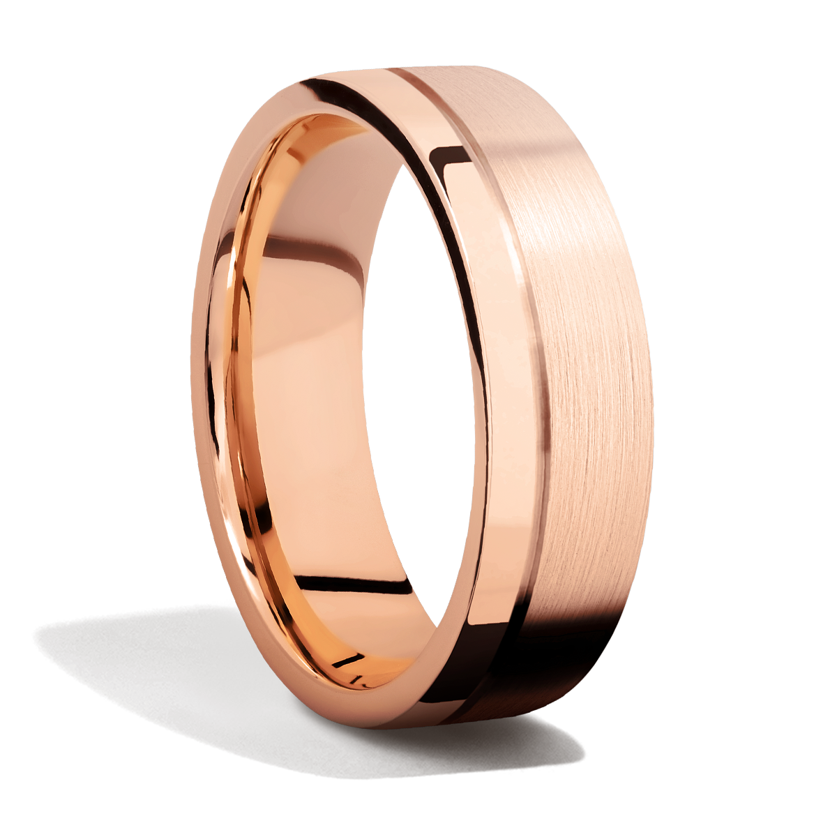 Handsome Rose Gold Accent Groove Custom Finish Mens Wedding or Everyday Ring Emblem