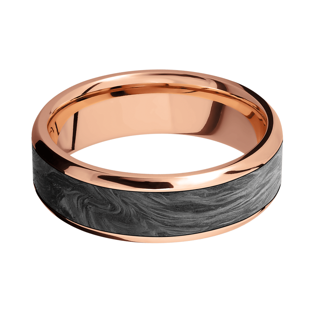 Handsome Rose Gold Forged Carbon Fiber Polish Finish Mens Wedding or Everyday Ring Emblem