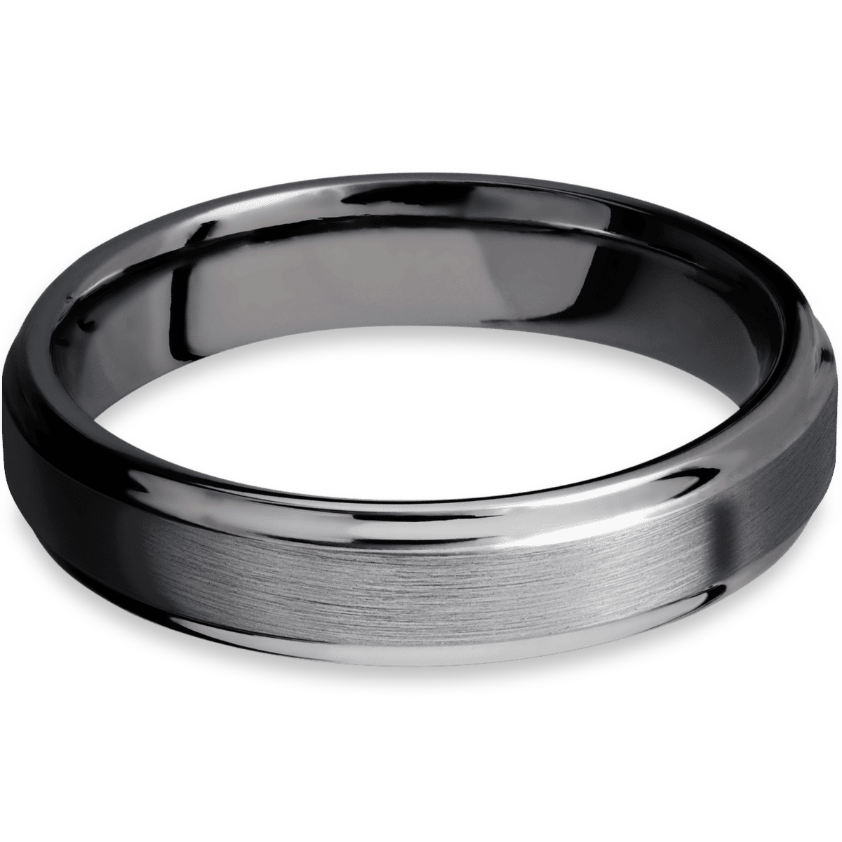 5mm wide flat grooved edges tantalum engagement ring with satin finish.
