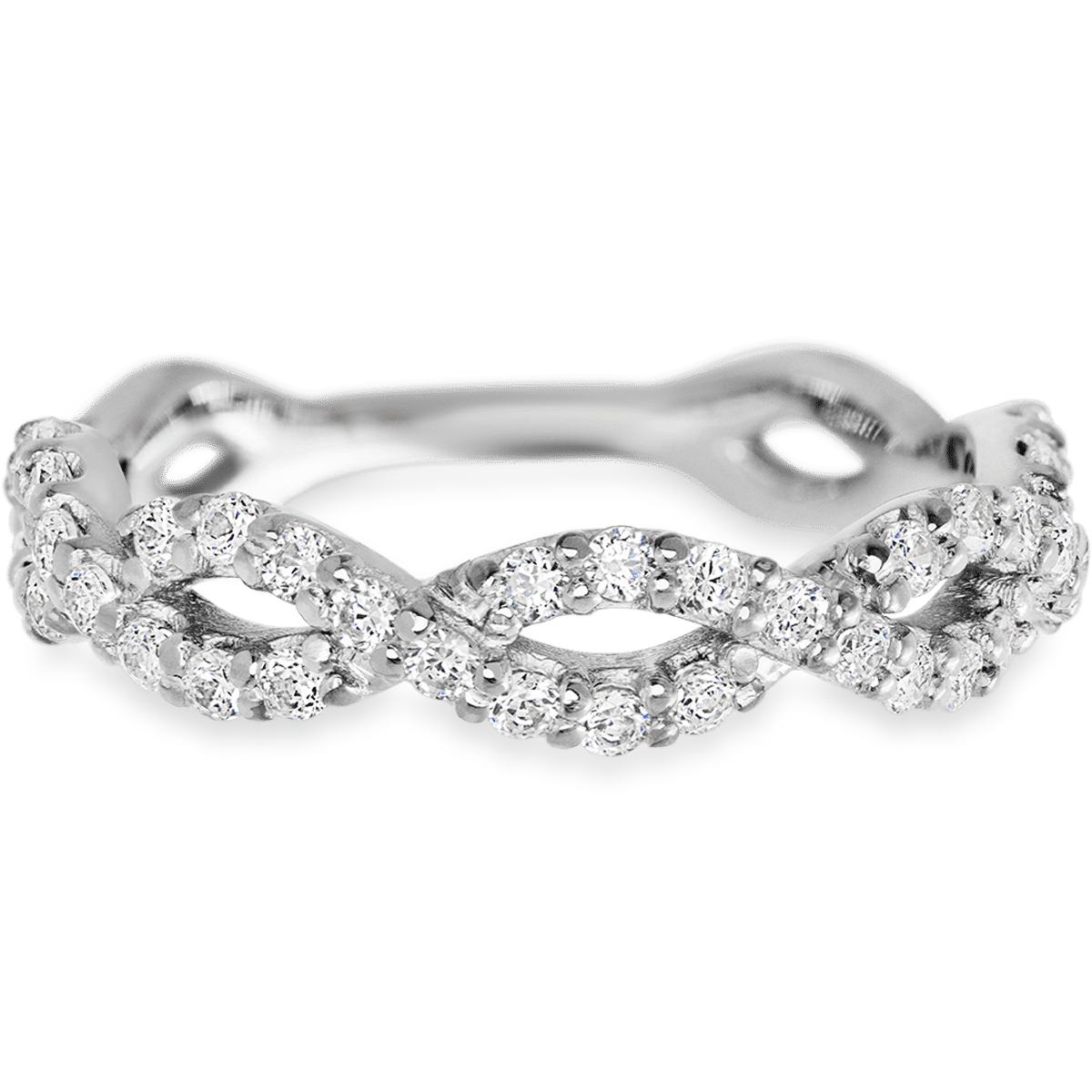 Braided 14k White Gold + White Diamonds Womens Wedding or Everyday Ring