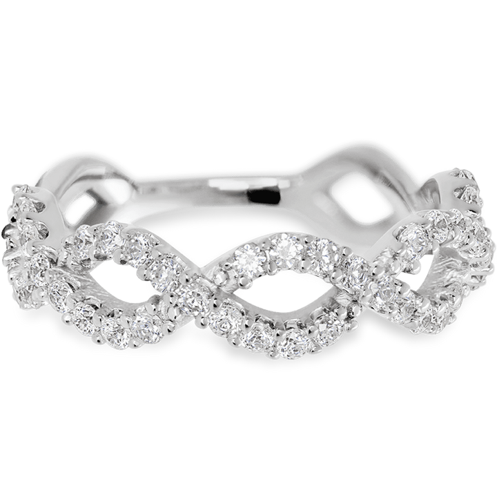 Weaved 14k White Gold + White Diamonds Womens Wedding or Everyday Ring