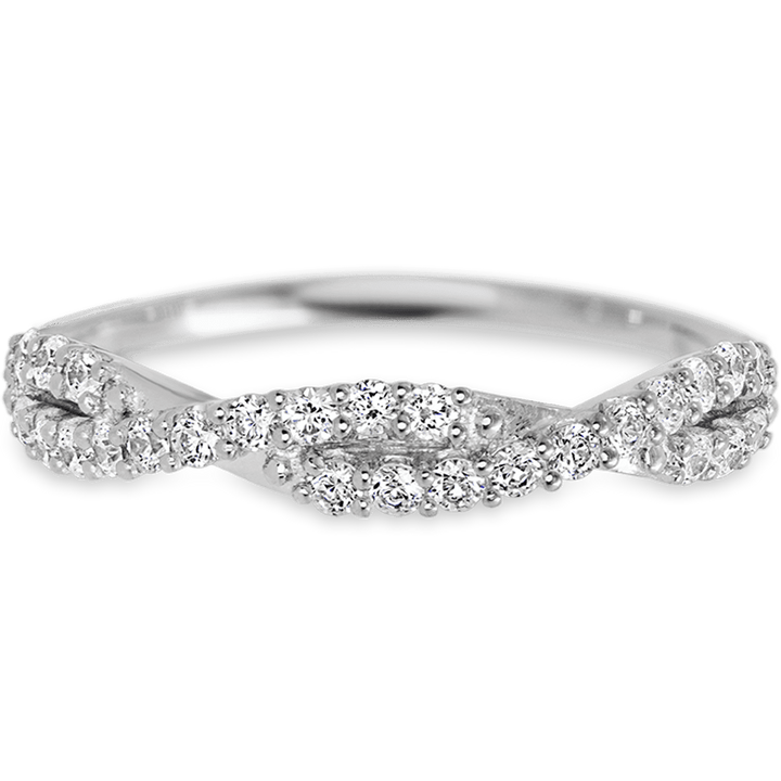 Knotted 14k White Gold + White Diamonds Womens Wedding or Everyday Ring