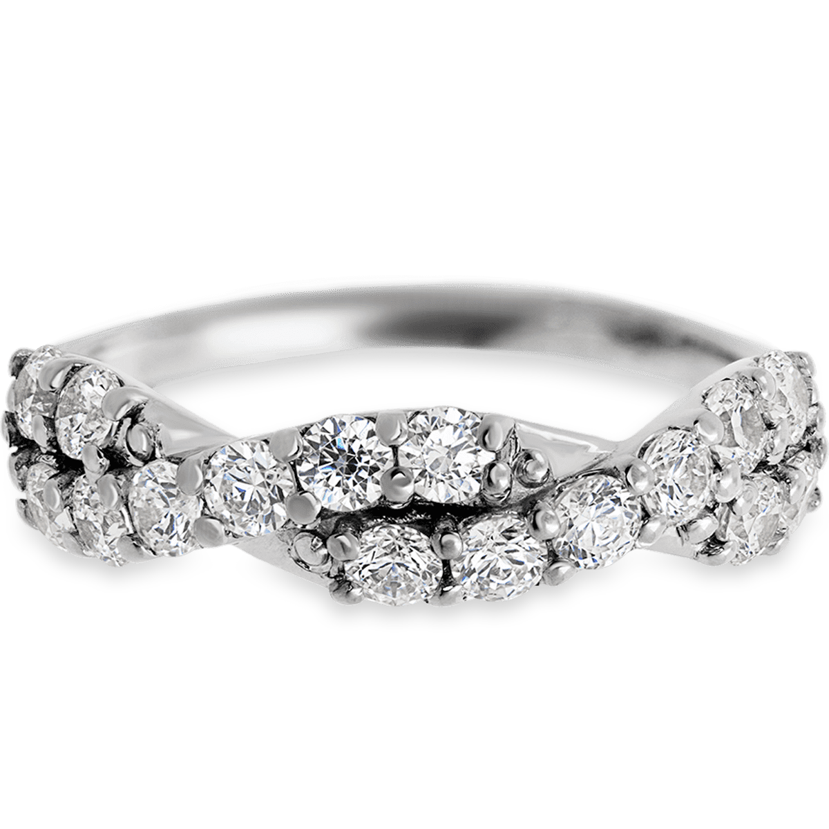 Knotted 14k White Gold + White Diamonds Womens Wedding or Everyday Ring