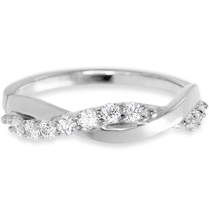 Weaved 14k White Gold + White Diamonds Womens Wedding or Everyday Ring