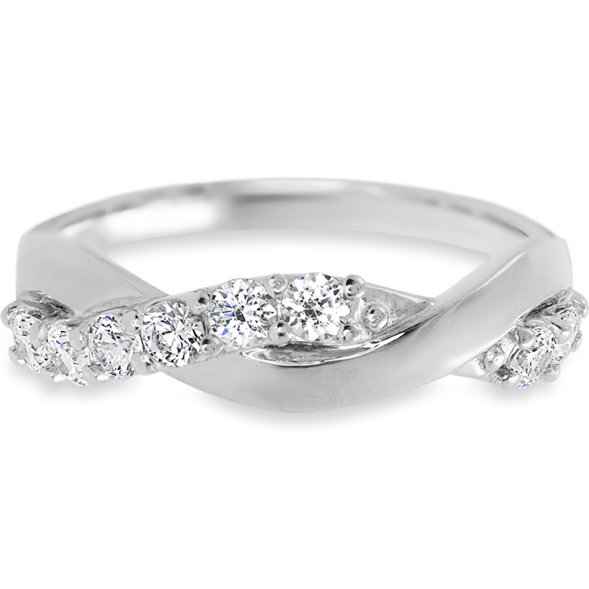 Weaved 14k White Gold + White Diamonds Womens Wedding or Everyday Ring