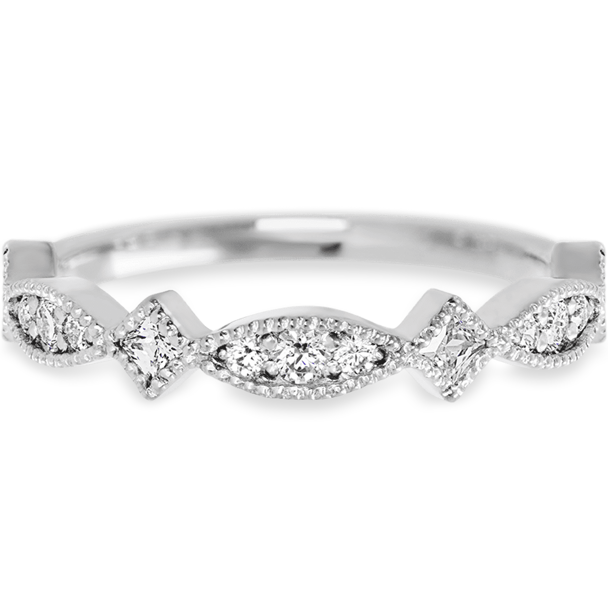 Deco 14k White Gold + White Diamonds Womens Wedding or Everyday Ring
