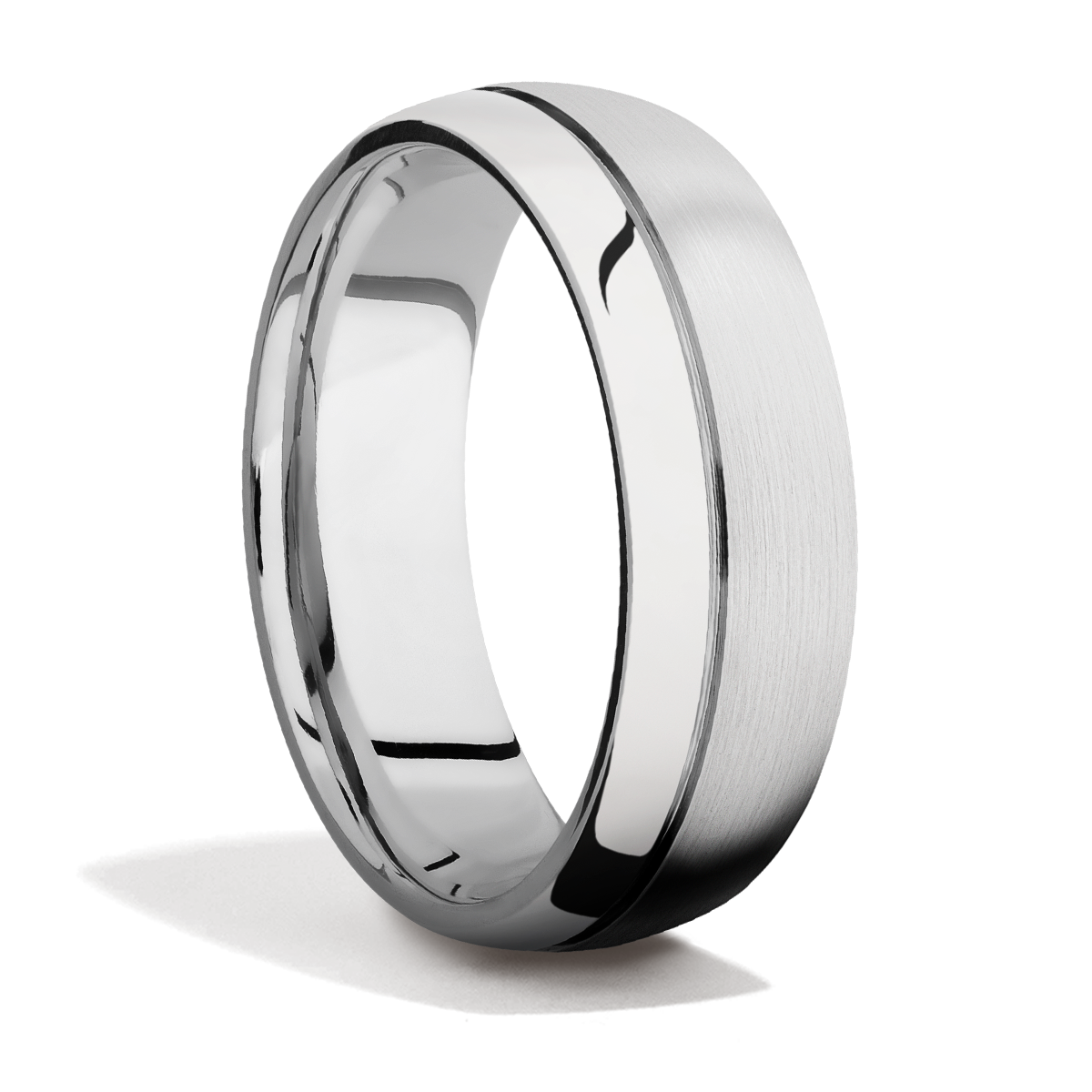 Handsome White Gold Accent Groove Custom Finish Mens Wedding or Everyday Ring Emblem