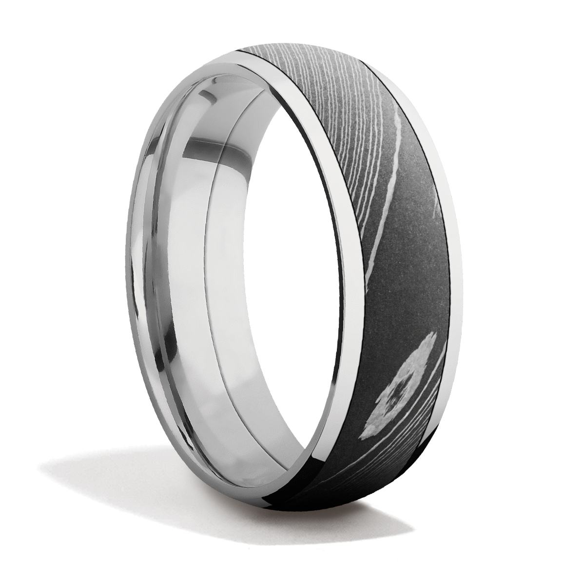 White Gold + Damascus Steel + Polish Finish