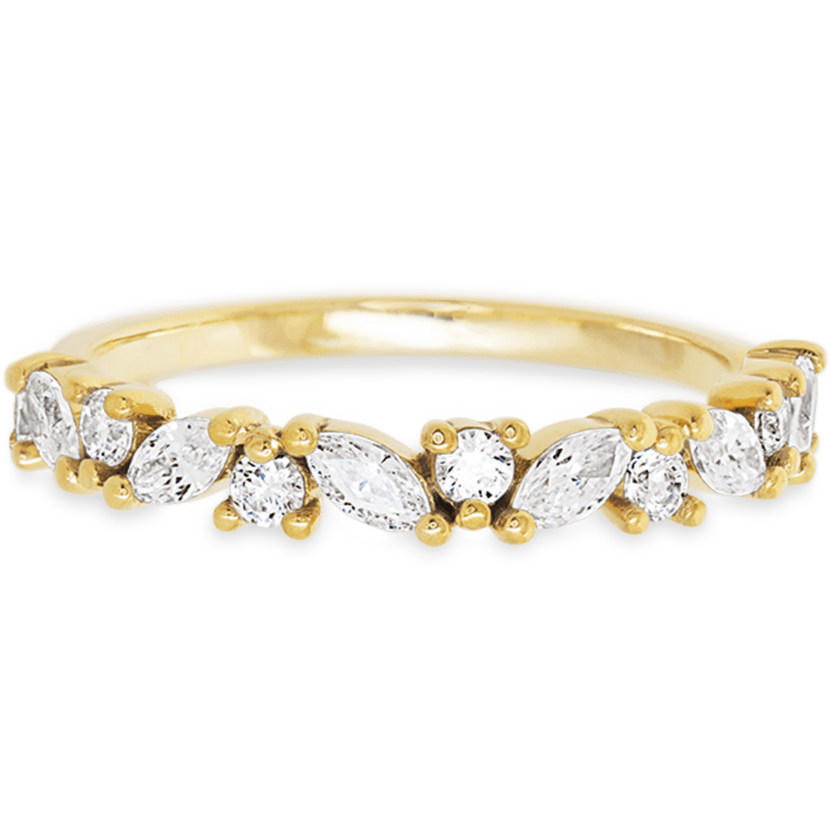 Floral Marquise Yellow Gold + White Diamonds Womens Wedding or Everyday Ring