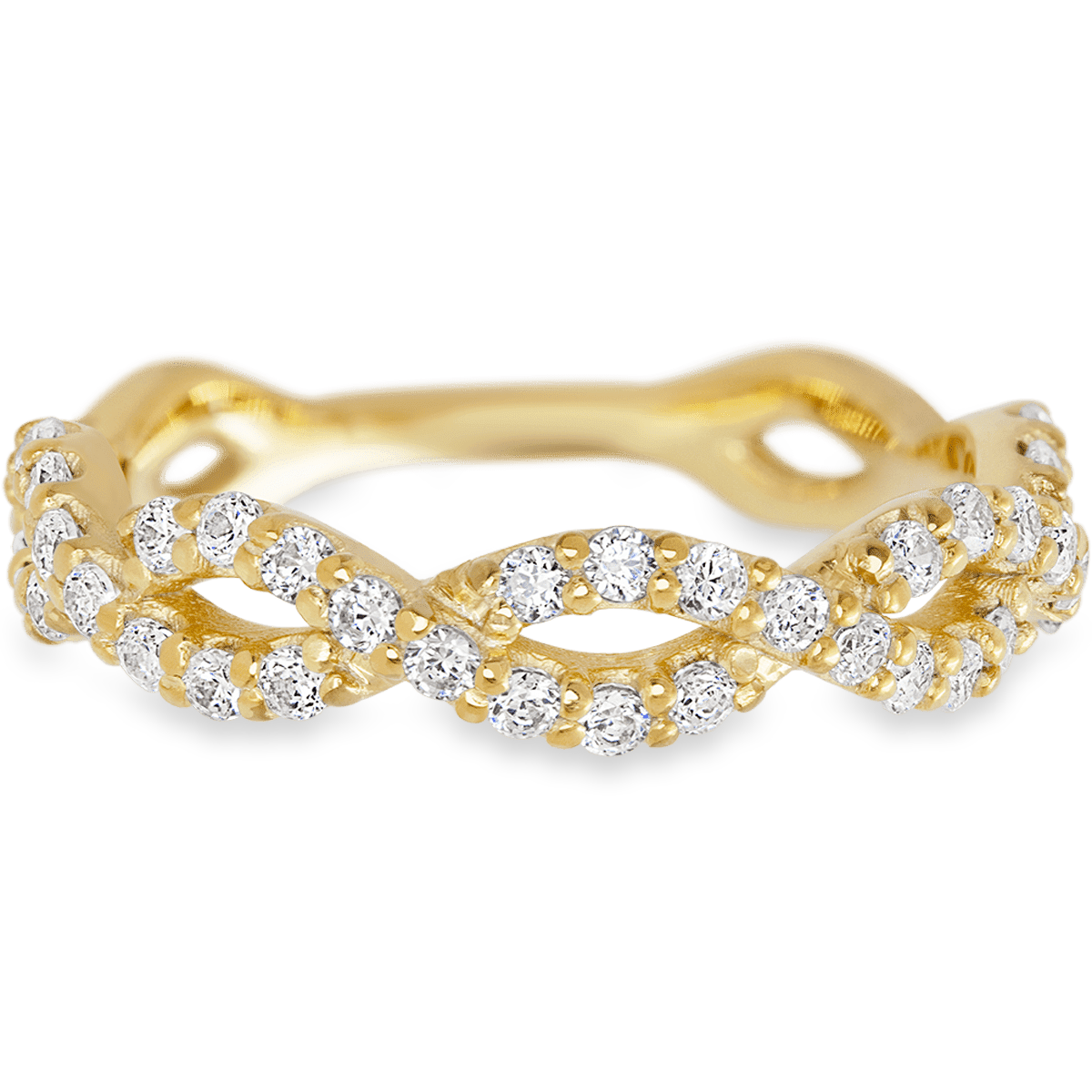 Braided Yellow Gold + White Diamonds Womens Wedding or Everyday Ring