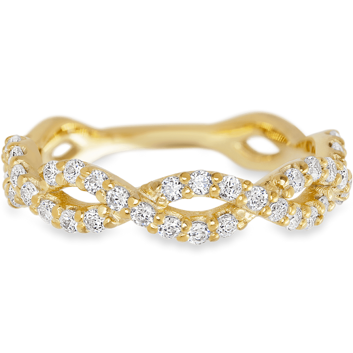 Braided Yellow Gold + White Diamonds Womens Wedding or Everyday Ring