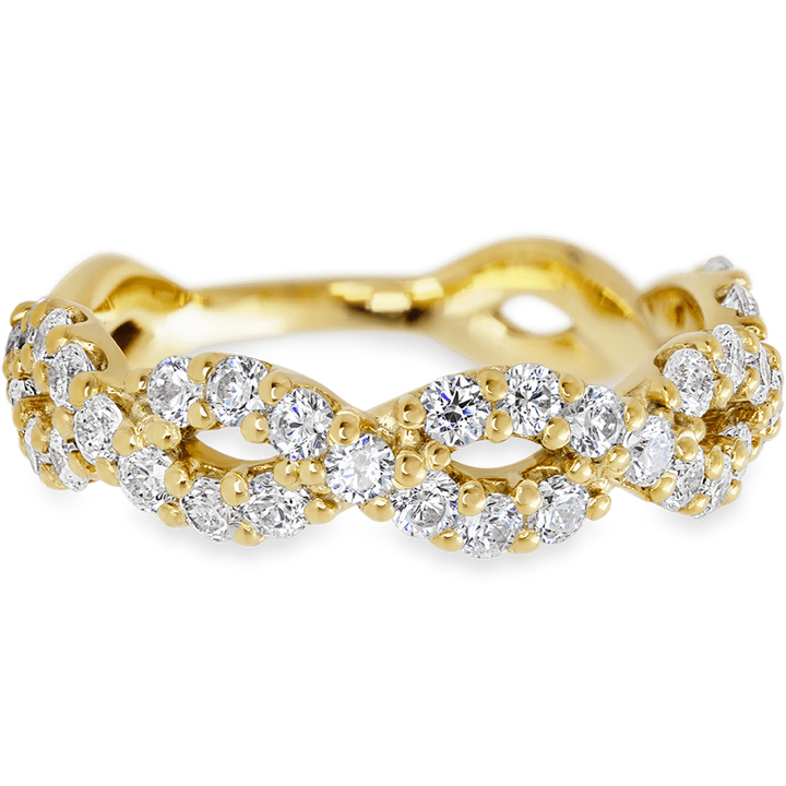 Braided Yellow Gold + White Diamonds Womens Wedding or Everyday Ring