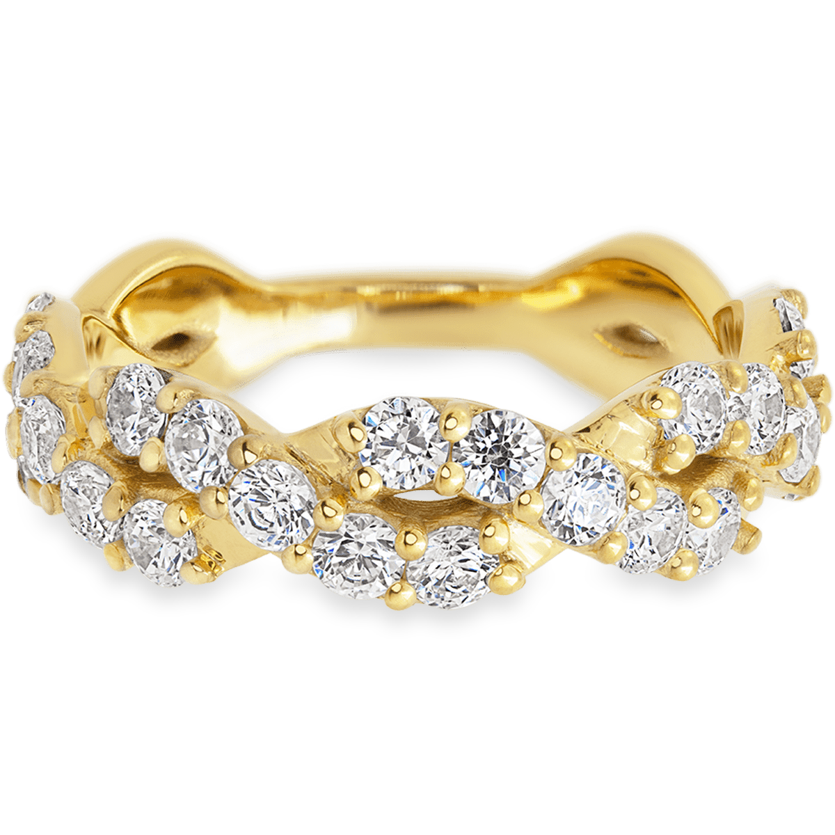 Braided Yellow Gold + White Diamonds Womens Wedding or Everyday Ring