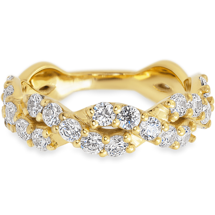 Braided Yellow Gold + White Diamonds Womens Wedding or Everyday Ring