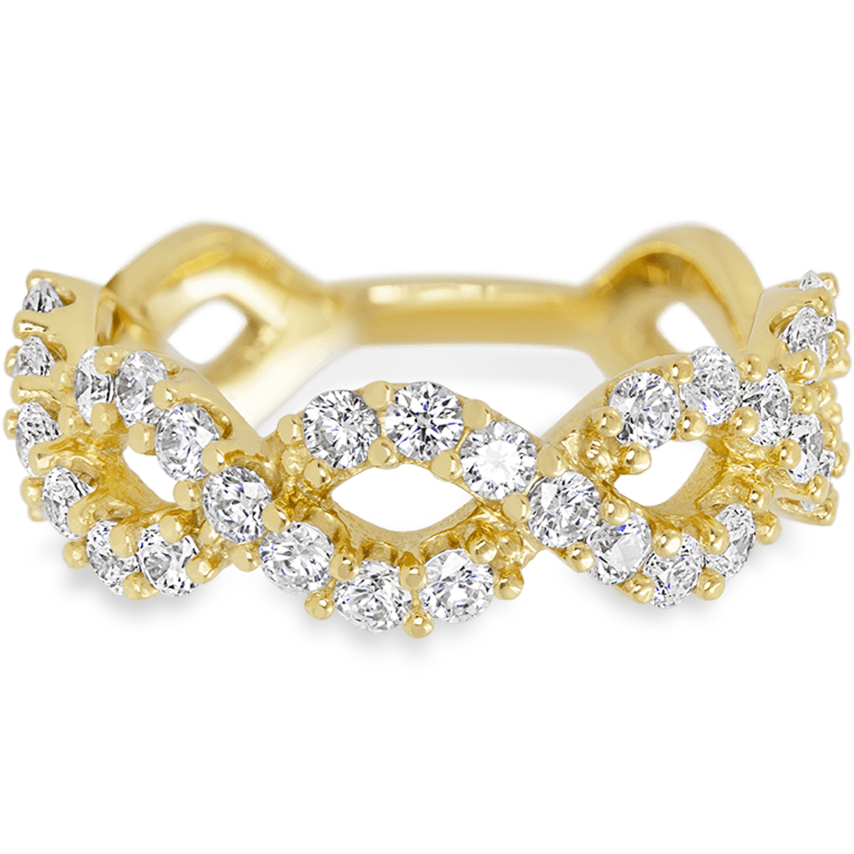 Weaved Yellow Gold + White Diamonds Womens Wedding or Everyday Ring