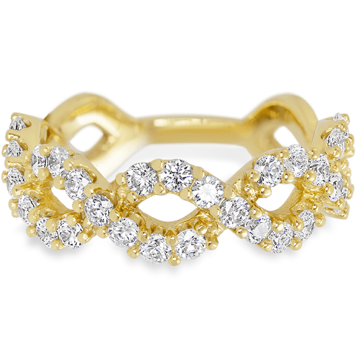 Weaved Yellow Gold + White Diamonds Womens Wedding or Everyday Ring