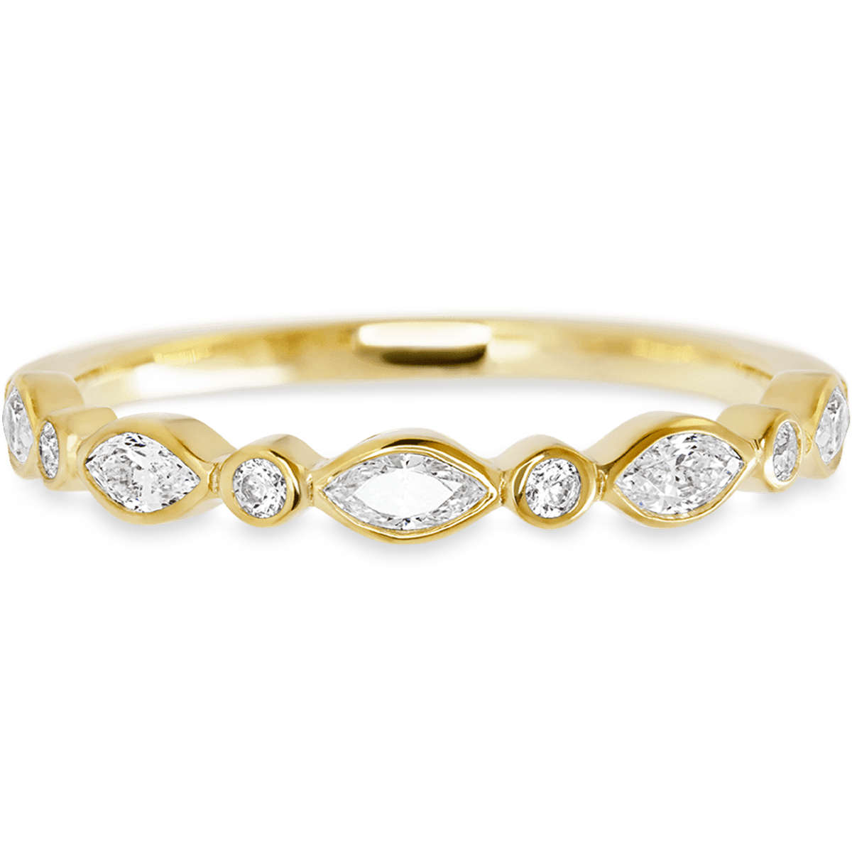 Graceful Marquise Yellow Gold + White Diamonds Womens Wedding or Everyday Ring