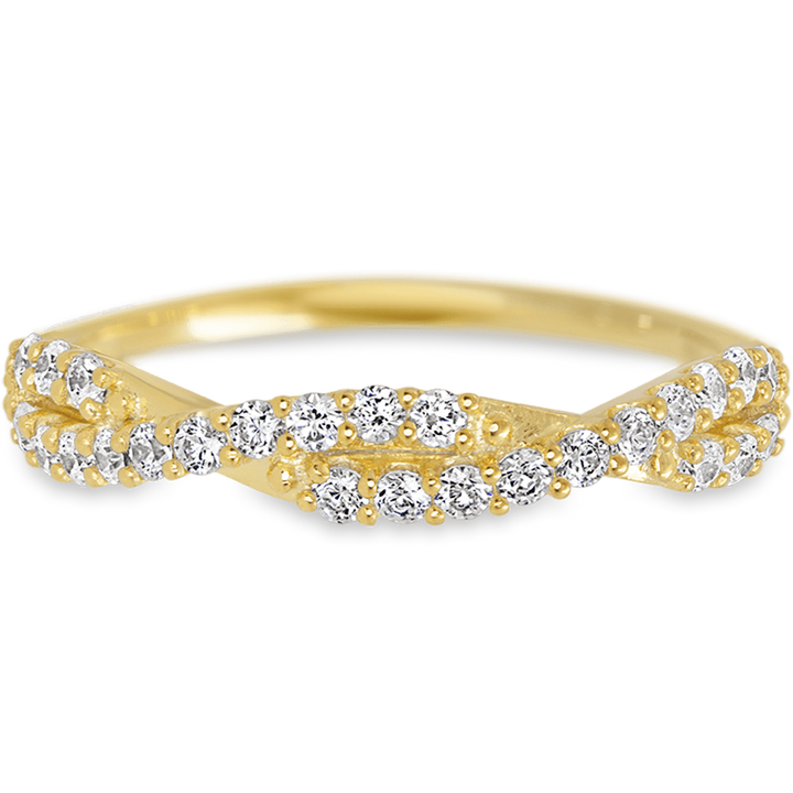 Knotted Yellow Gold + White Diamonds Womens Wedding or Everyday Ring