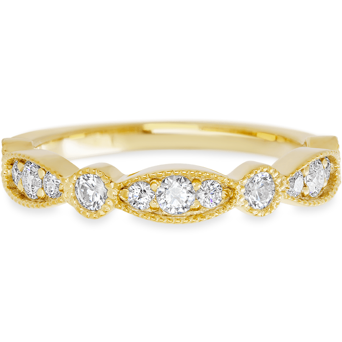 Vintage Yellow Gold + White Diamonds Womens Wedding or Everyday Ring