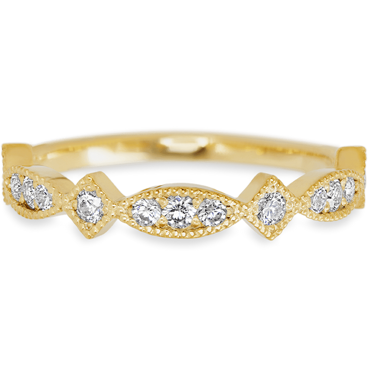 Ethereal Yellow Gold + White Diamonds Womens Wedding or Everyday Ring