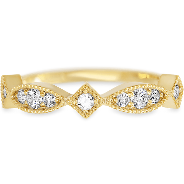 Ethereal Yellow Gold + White Diamonds Womens Wedding or Everyday Ring