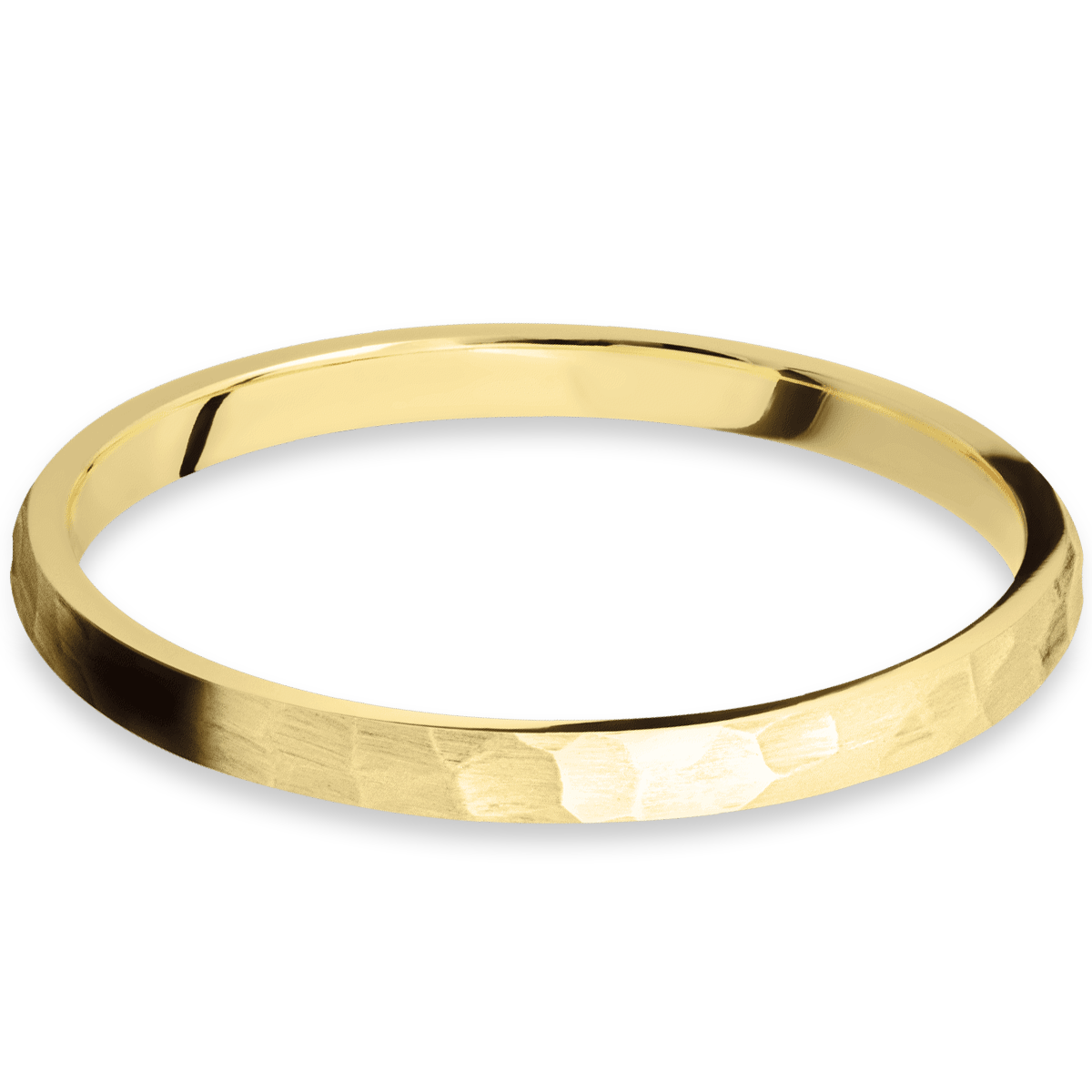 Yellow Gold + Hammer Finish Womens Wedding or Everyday Ring