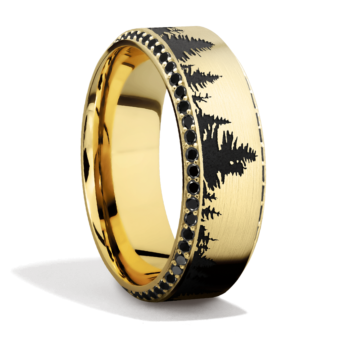 Yellow Gold + Laser Carved Trees Pattern + Diamonds