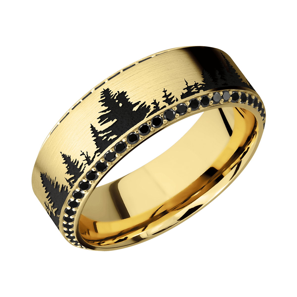 Yellow Gold + Laser Carved Trees Pattern + Diamonds
