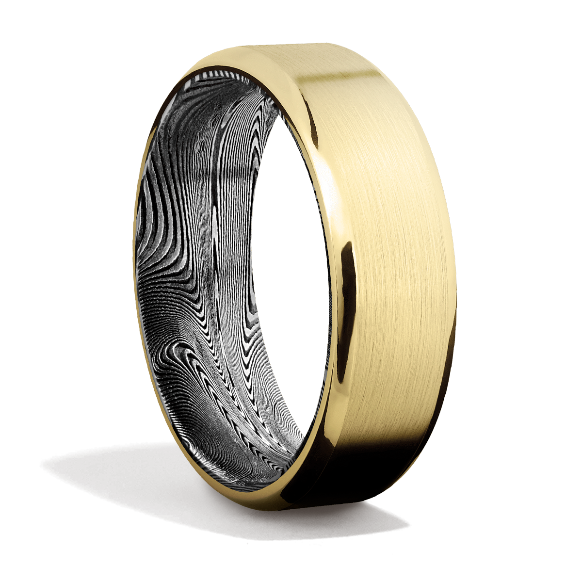 Yellow Gold + Damascus Steel + Satin Finish