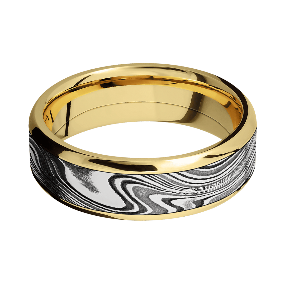 18k Yellow Gold Damascus Steel Ring - Art FX fine jewelry