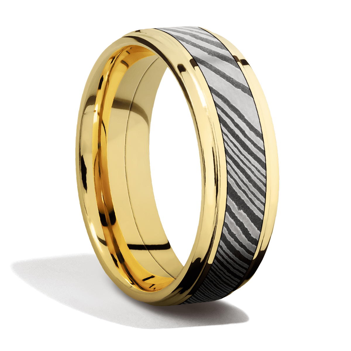 Yellow Gold + Damascus Steel + Acid Finish