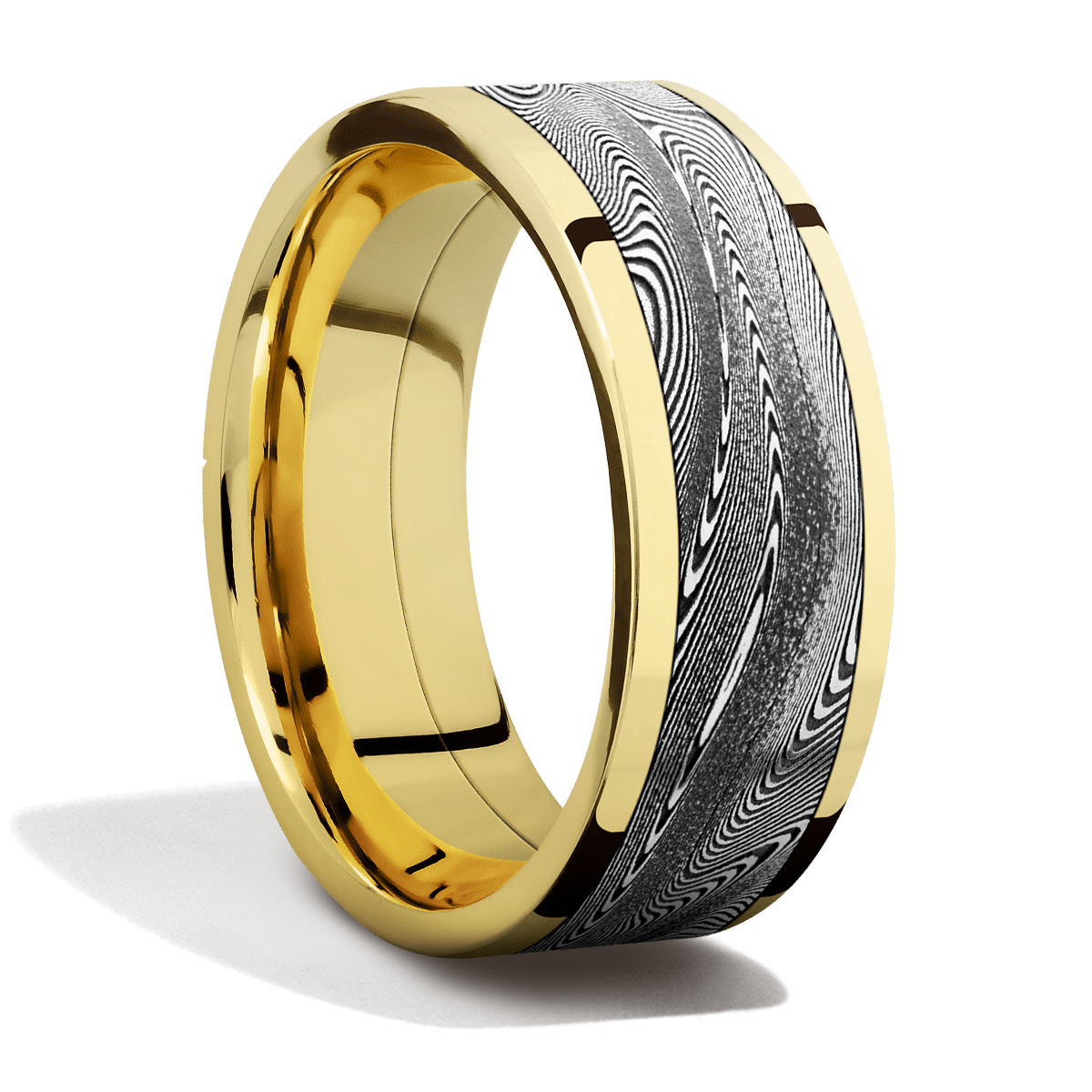 Yellow Gold + Damascus Steel + Acid Finish