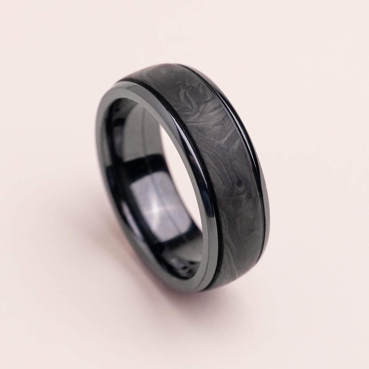 Zirconium and Silver Men's 6mm 0.50ct Black Diamond Ring