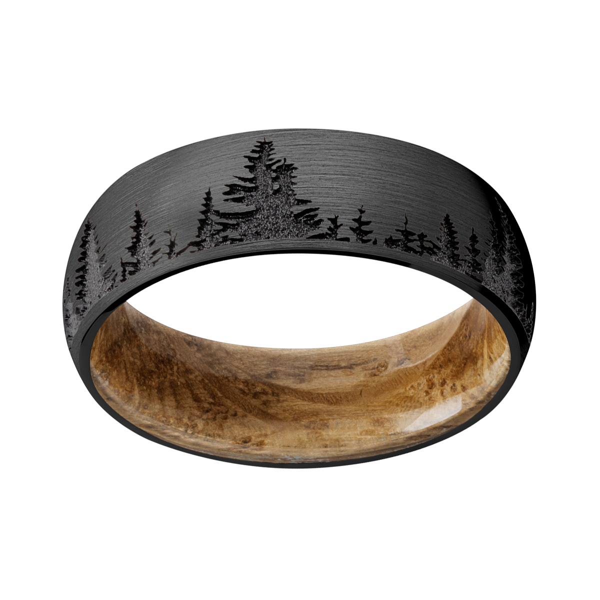 Handsome Zirconium Trees Laser Carving Hardwood Mens Wedding