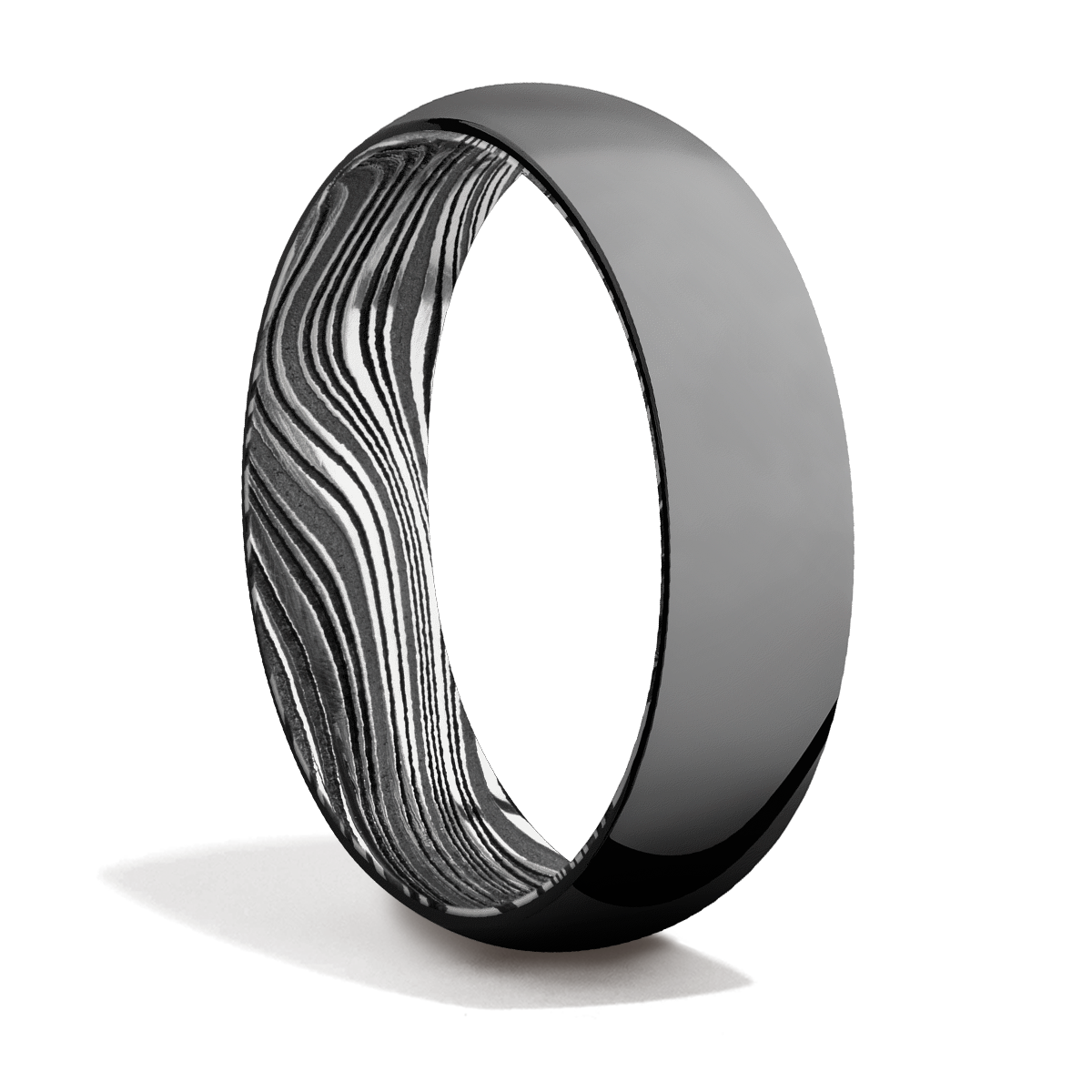 Zirconium + Damascus Steel + Polish Finish