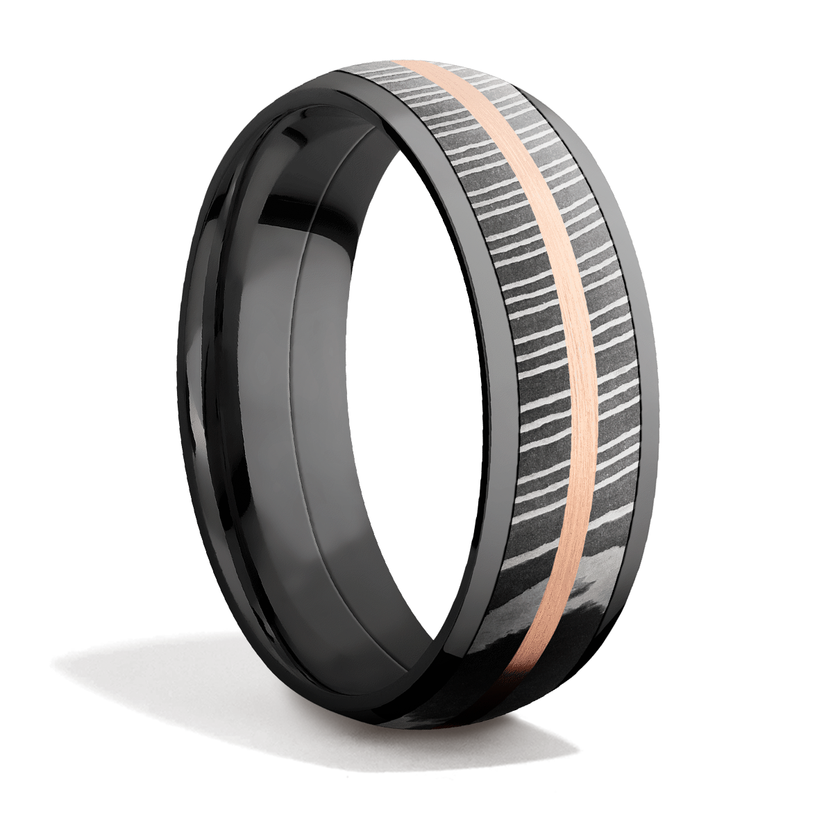 Zirconium + Damascus Steel + Rose Gold